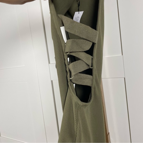 The Drop Ribbed Cutout Bodysuit with side straps - Olive Green - Size XXL - Picture 4 of 13